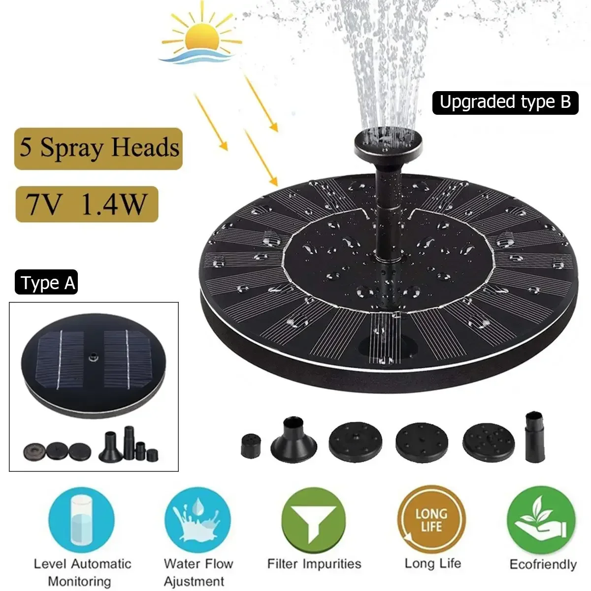 Zonnepomp voor zwembad, tuin,  - Floating Solar Fountain Water Pump recensie en prijs